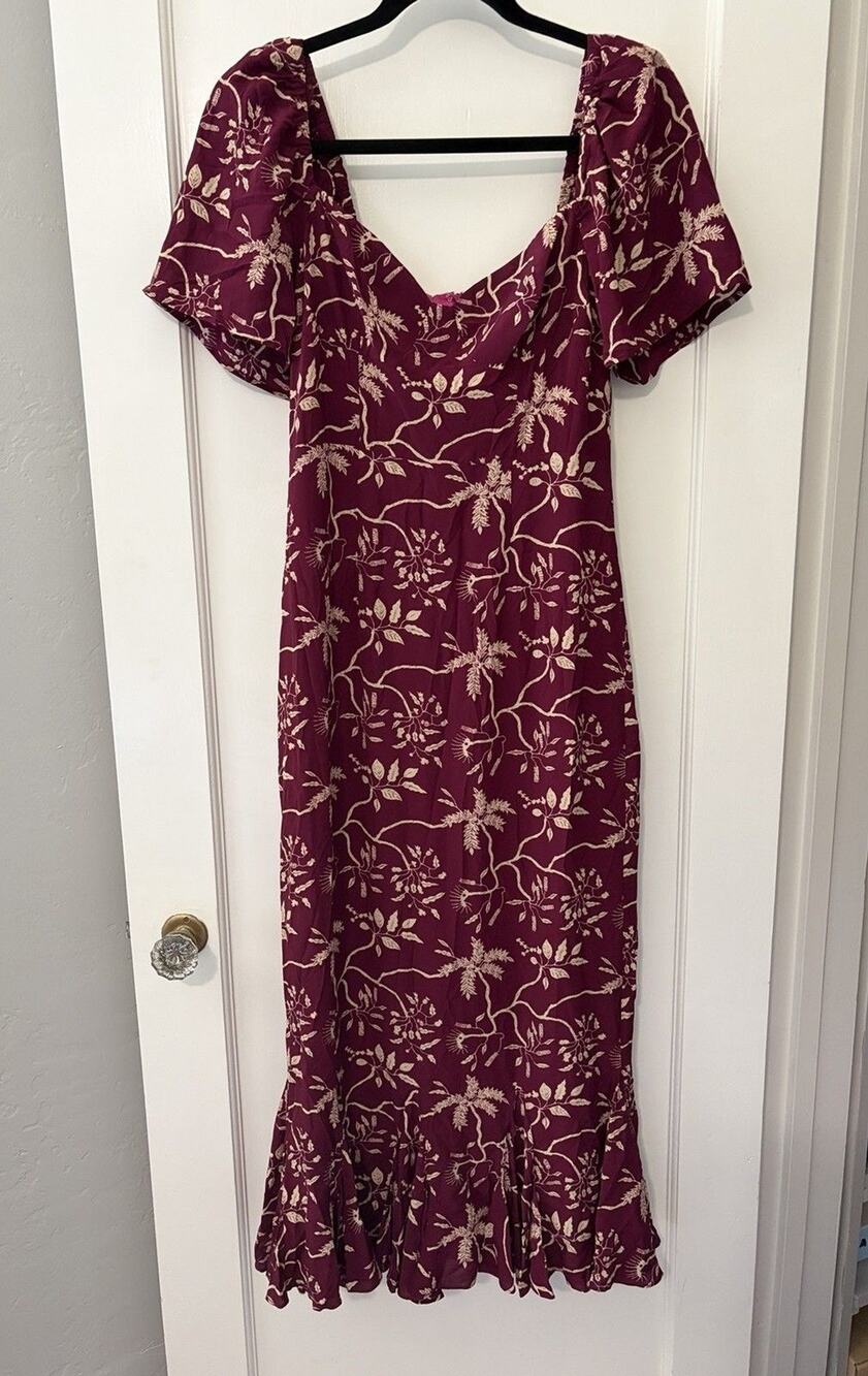 RHODE Ramona Dress EUC Sz  4 Purple Enchanted Vinte Burgundy Fluted Ruffle Small